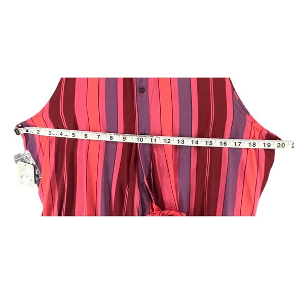 Free People Mackenzie Shirt Womens S Red Pink Striped Sleeveless Wrap Button Top - Picture 6 of 16
